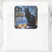 Black Cat With Christmas Lights Holiday Vierkante Sticker (Tas)