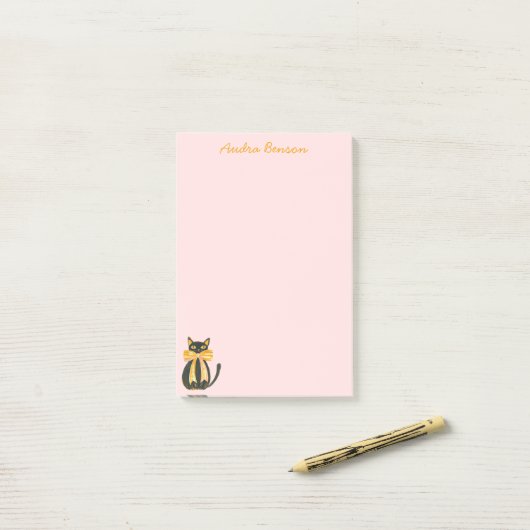 Black cat with coquette bow post-it® notes (Op bureau)
