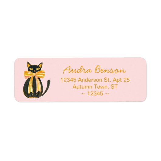 Black cat with coquette bow return address labels (Voorkant)