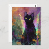 Black Cat With Fairy Wings Briefkaart (Voorkant / Achterkant)