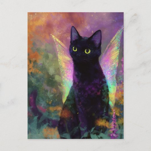 Black Cat With Fairy Wings Briefkaart (Voorkant)