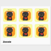 Black Cat with Flowers Bedankt Favor Stickers (Vel)