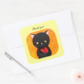 Black Cat with Flowers Bedankt Favor Stickers (Envelop)