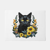 black cat with flowers deurmat (Voorkant)