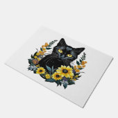 black cat with flowers deurmat (Schuin)