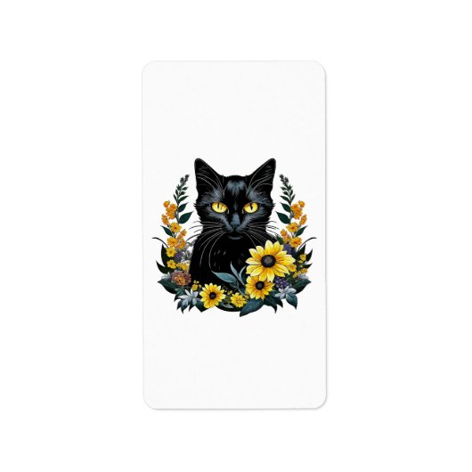 black cat with flowers etiket (Voorkant)