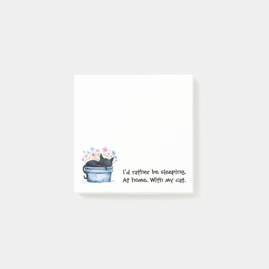 Black Cat with Flowers I'd Rather Be Sleeping Post-it® Notes (Voorkant)