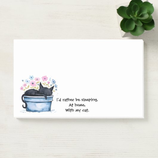 Black Cat with Flowers I'd Rather Be Sleeping Post-it® Notes (Kantoor)
