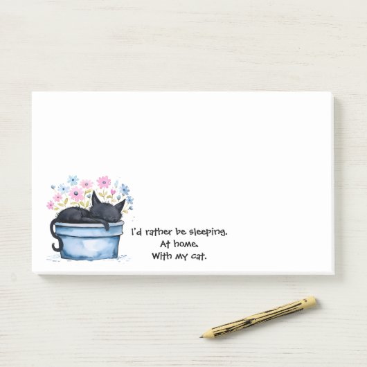 Black Cat with Flowers I'd Rather Be Sleeping Post-it® Notes (Op bureau)