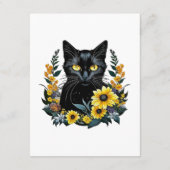 black cat with flowers informatiekaartje (Achterkant)