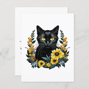 black cat with flowers informatiekaartje