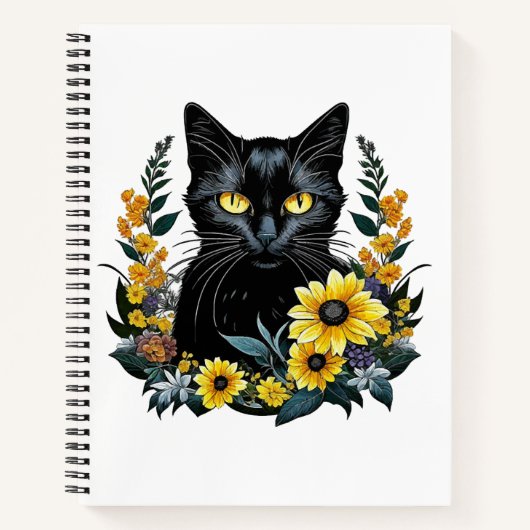 black cat with flowers notitieboek (Voorkant)