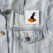 Black Cat With Hat And Pumpkins for Halloween Vierkante Button 5,1 Cm (In situ)