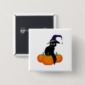 Black Cat With Hat And Pumpkins for Halloween Vierkante Button 5,1 Cm (Voorkant /achterkant)