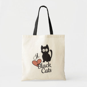 Black Cat with Heart Tote Bag