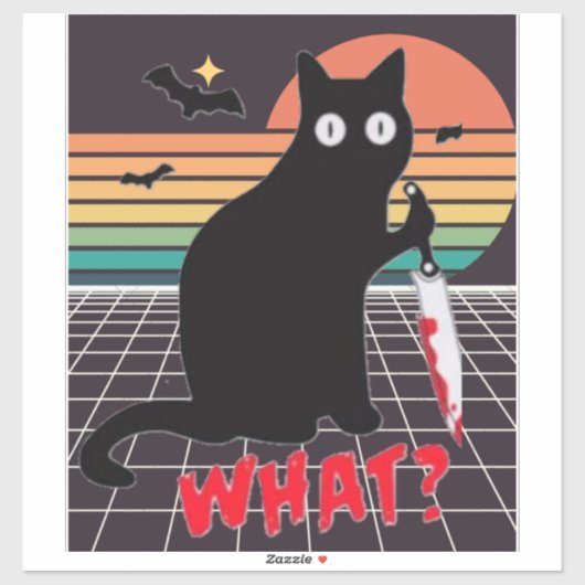 Black Cat With Knife Sticker (Vel)