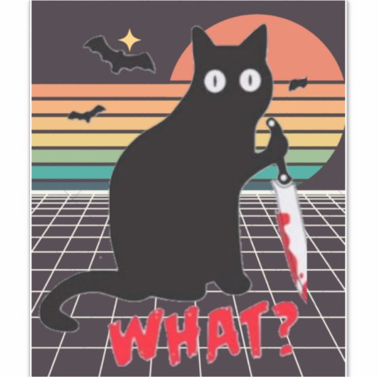Black Cat With Knife Sticker (Voorkant)