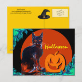 BLACK CAT WITH PUMPKIN HALLOWEEN PARTY FEESTDAGENKAART (Voorkant / Achterkant)