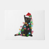 Black Cat With Santa Hat Christmas Lights Deurmat (Voorkant)
