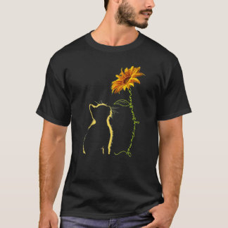 Black Cat with Sunflower  Cat ' T-shirt