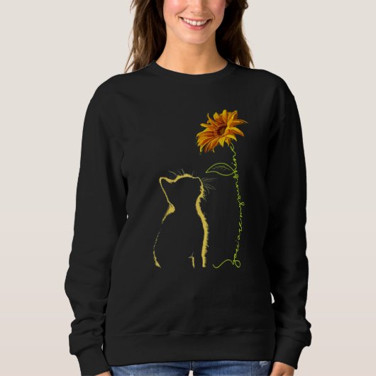 Black Cat with Sunflower  Cat ' Trui (Voorkant)