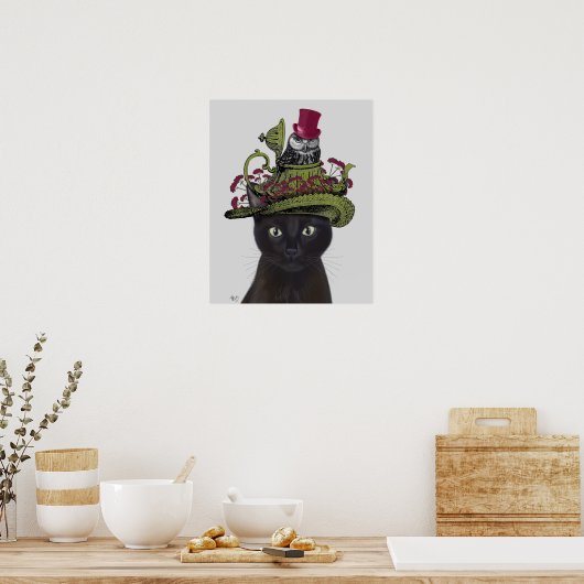 Black Cat with Teapot and Owl Poster (Keuken)