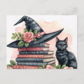 Black Cat With Witch Hat and Books Briefkaart (Voorkant)