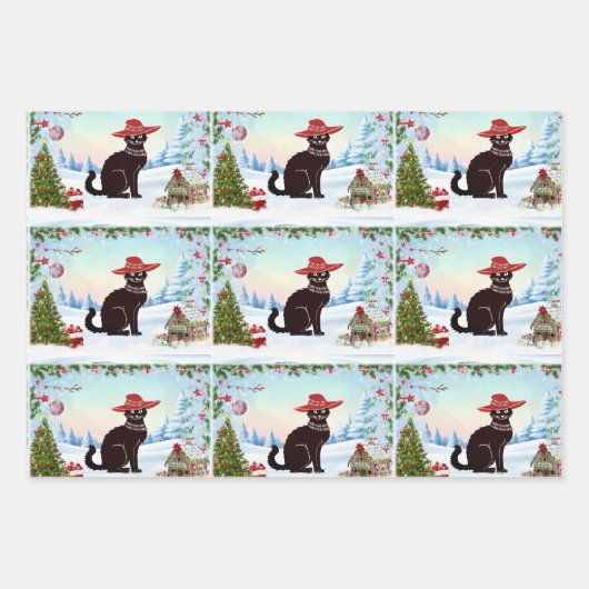 Black Cat X-mas Inpakpapier Vel (Voorkant 3)