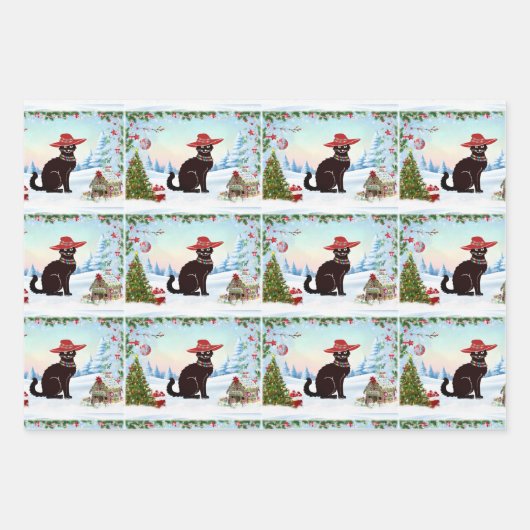 Black Cat X-mas Inpakpapier Vel (Voorkant 2)