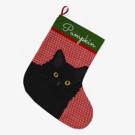 Black Cat Yellow Eyes gepersonaliseerd Grote Kerstsok