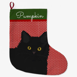 Black Cat Yellow Eyes gepersonaliseerd Grote Kerstsok