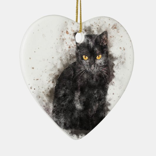 Black Cat Yellow Eyes Keramisch Ornament (Rechts)