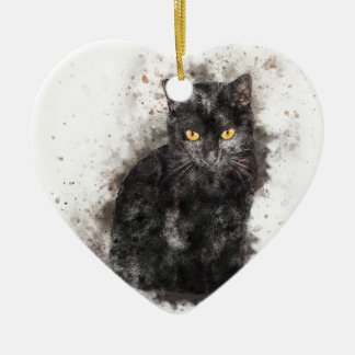 Black Cat Yellow Eyes Keramisch Ornament
