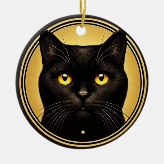 Black Cat Yellow Eyes Ornament (Voorkant)