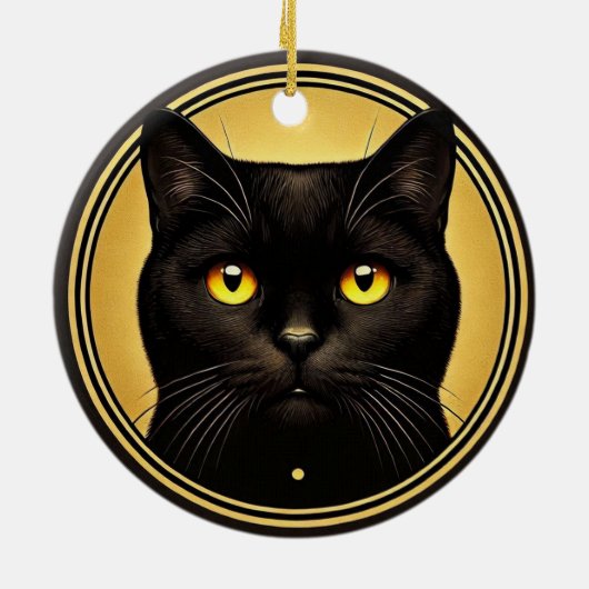 Black Cat Yellow Eyes Ornament (Achterkant)
