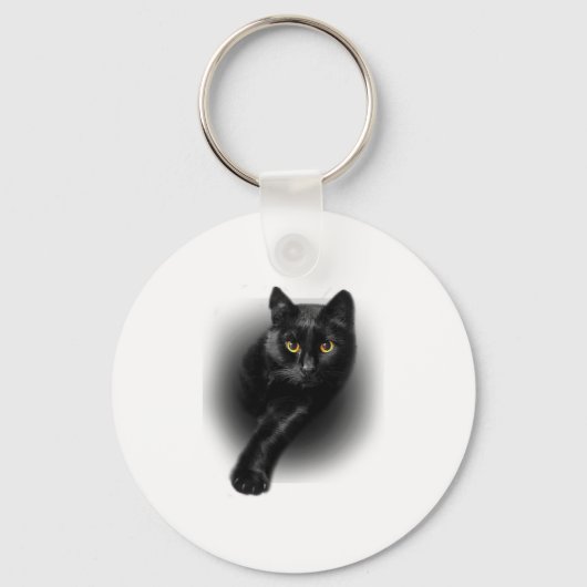 Black Cat Yellow Eyes Sleutelhanger (Voorkant)