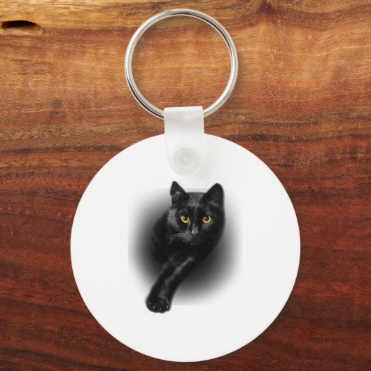 Black Cat Yellow Eyes Sleutelhanger (Voorkant)