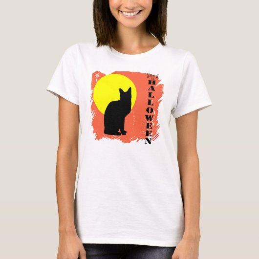 Black Cat Yellow Moon Halloween T-shirt (Voorkant)