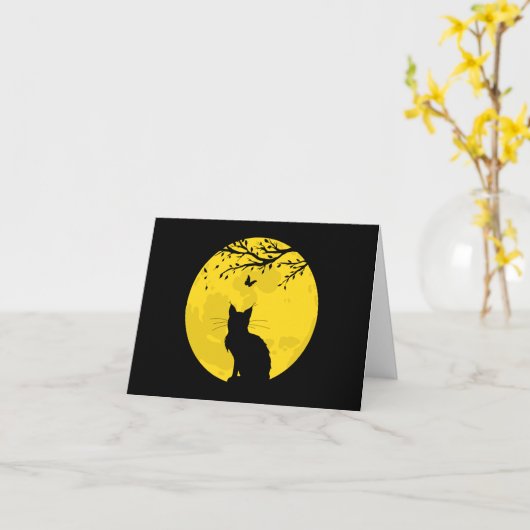 Black Cat Yellow Moon Kaart (Gele Bloem)