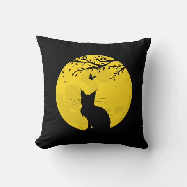 Black Cat Yellow Moon Kussen (Voorkant)