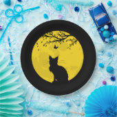 Black Cat Yellow Moon Papieren Bordje (Feest)