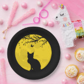 Black Cat Yellow Moon Papieren Bordje (Feest)