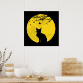 Black Cat Yellow Moon Poster (Keuken)