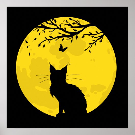 Black Cat Yellow Moon Poster (Voorkant)