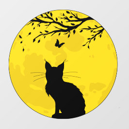 Black Cat Yellow Moon Raamsticker