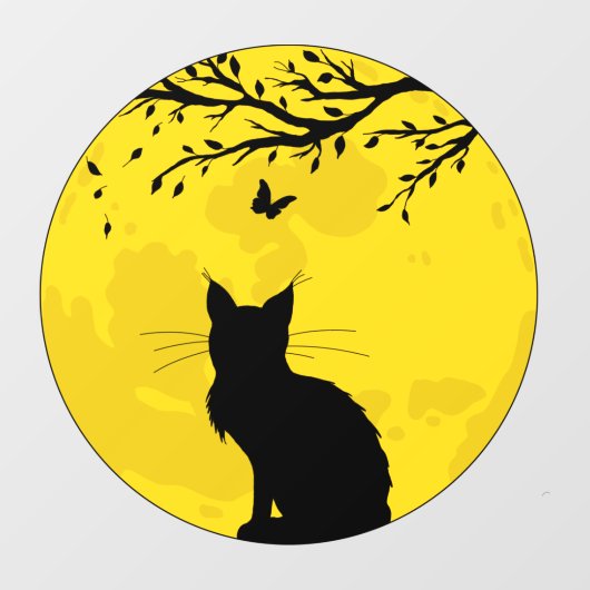 Black Cat Yellow Moon Raamsticker (Vel)