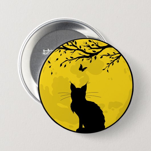 Black Cat Yellow Moon Ronde Button 7,6 Cm (Voorkant /achterkant)