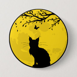 Black Cat Yellow Moon Ronde Button 7,6 Cm