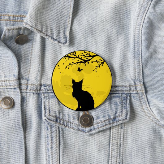 Black Cat Yellow Moon Ronde Button 7,6 Cm (In situ)