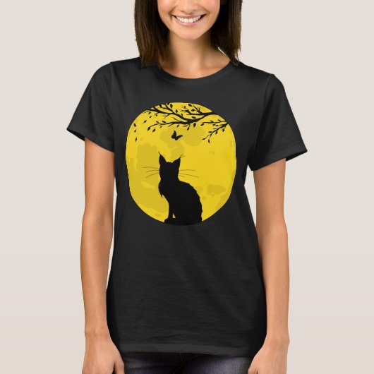 Black Cat Yellow Moon T-shirt (Voorkant)